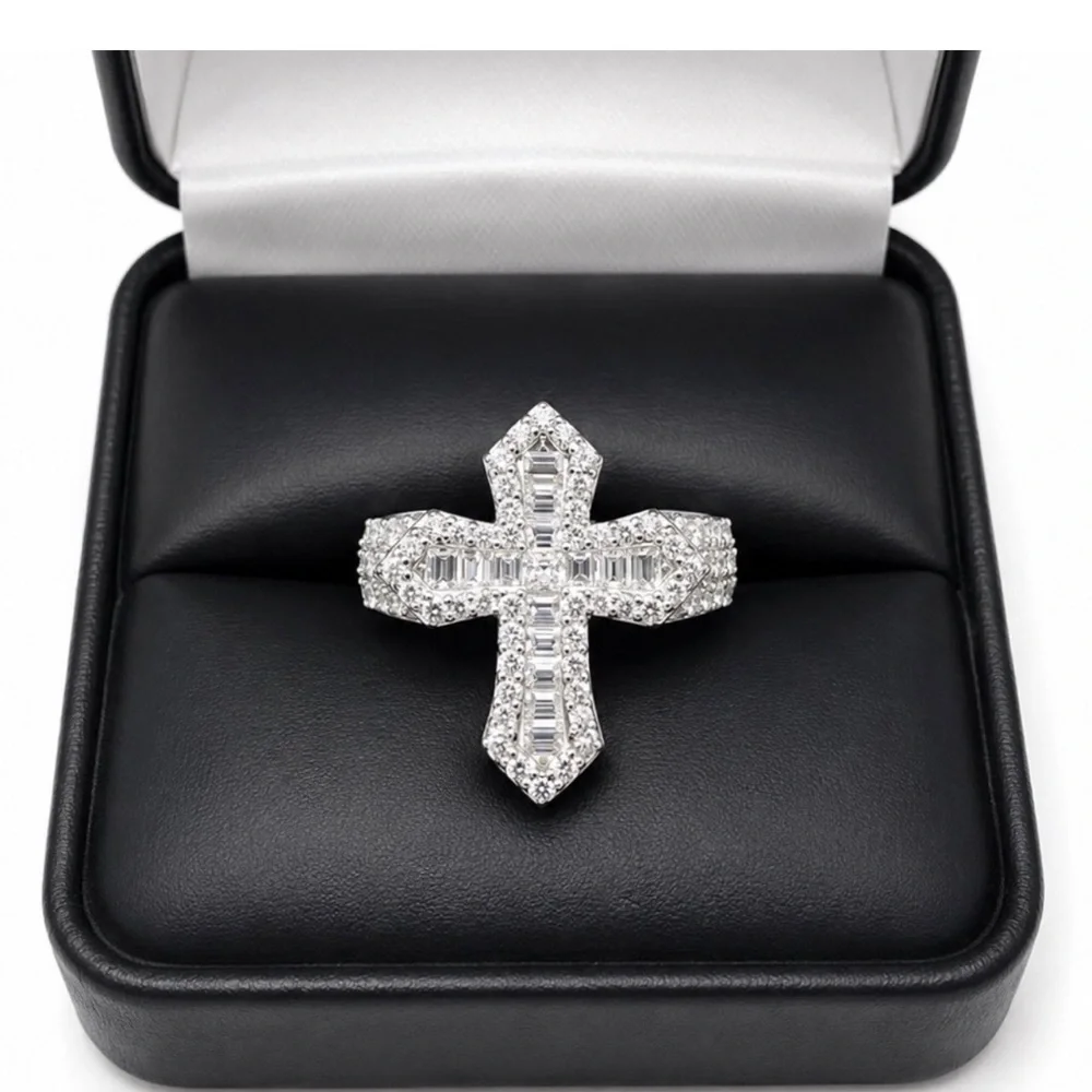 925 Sterling Silver 1.80CTW MOISSANITE Cross Unisex Ring Size 8 or 9